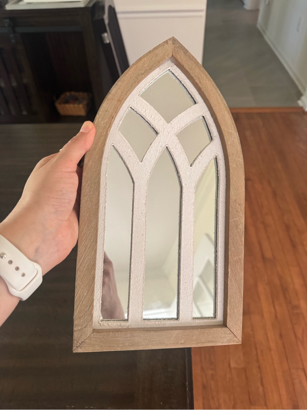 Arched White and Natural Wood Wall Mirror - Home Wall Decor